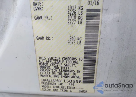 2016 Nissan Altima 2.5/2.5 S/2.5 Sl/2.5 Sr/2.5 Sv из США, поврежденный, VIN 1N4AL3AP6GC150556